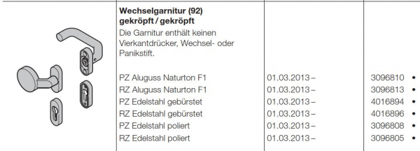Hörmann Wechselgarnitur 92 gekröpft-gekröpft Edelstahl poliert Profilzylinder, 3096808