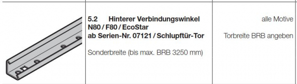 Hörmann Hinterer Verbindungswinkel N80 / F80 / EcoStar  ab Serien-Nr. 07121 / Schlupftür-Tor, 1087