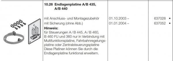 Hörmann Endlagenplatine A/B 440, A/B 435 / 445 R Steuerungen, 637028