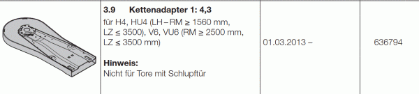 Hörmann Industrieantriebe WA 300 S4 Ersatz Kettenadapter 1:4,3, 636794