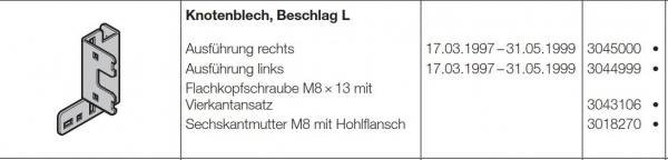 Hörmann Knotenblech, Beschlag L, rechts Baureihe 30 (Privat Tor), 3045000