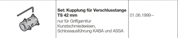 Hörmann Kupplungs-Set für Verschlussstange TS 42 mm nur für Griffgarnitur Kunstschmiedeeisen, Schlossausführung KABA und ASSA für Baureihe 30 und 40, 3046238