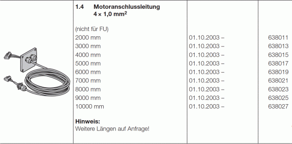 Hörmann Hörmann Motoranschlussleitung 4 × 1,0 mm², 638011, 638013, 638015, 638017, 638019, 638021, 638023, 638025, 638027