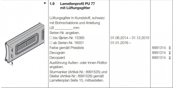Hörmann Decograin Lamellenprofil PU 77 mit Lüftungsgitter, 8991314