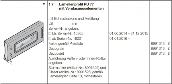 Hörmann Decopaint Lamellenprofil PU 77 mit Verglasungselementen, 8991313