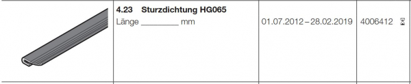 Hörmann Sturzdichtung HG065 (HST42) BR10, Seiten-Sektionaltor, 4006412 / 4017039 / 4006412