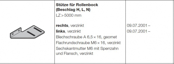 Hörmann Stütze für Rollenbock rechts-von innen gesehen-Edelstahl (ab Torbreite 5010 mm) für Baureihe 40 und Industrie-Baureihe 30-40-50, 3043323