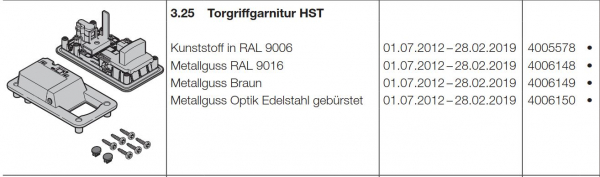 Hörmann Torgriffgarnitur HST, Kunststoff in RAL 9006, (HST42), 4005578