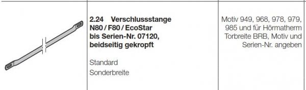 Hörmann Verschlussstange N80 / F80 EcoStar bis Serien-Nr. 07120 beidseitig gekröpft, 1038