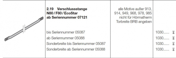 Hörmann Verschlussstange für Schwingtore N80 und F80 und EcoStar (BRB) 3000 mm, 1030087
