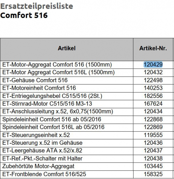 Marantec Spindeleinheit, Comfort 516L, ab 05 / 2016, Drehtorantrieb, 122869, 100400