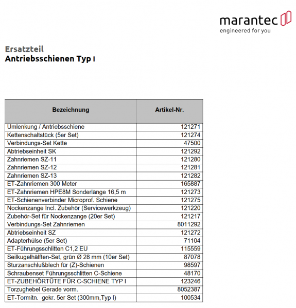 Marantec Zahnriemen SZ 13, Antriebsschienen Typ 1, Garagentorantrieb, 121282