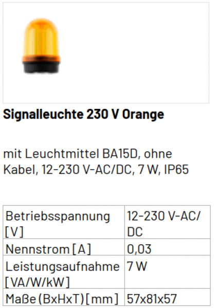 Marantec Signalleuchte, 230 V, Orange, 146015